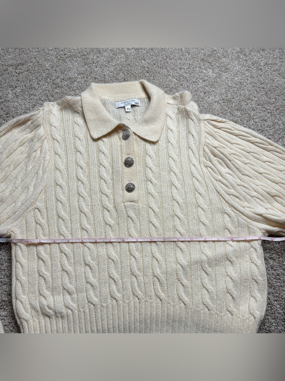Ronny Kobo Cable Knit Sweater With Rhinestone Buttons - Picture 4 of 5